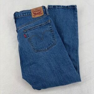 Levis 501 Original Cropped Jeans Womens 31 Blue Distressed High Rise Button Fly